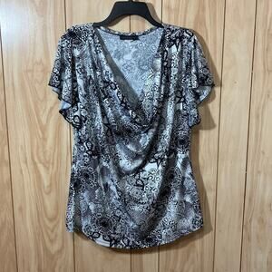 American City Wear Geometric Draped Cowl Neckline Short-Sleeve Blouse 1X